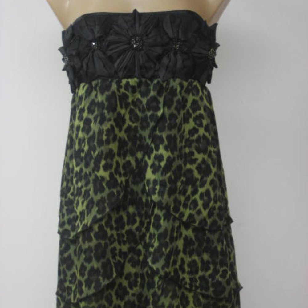 ALICE + OLIVIA Black Leopard Silk Strapless Mini Dress M Medium $440